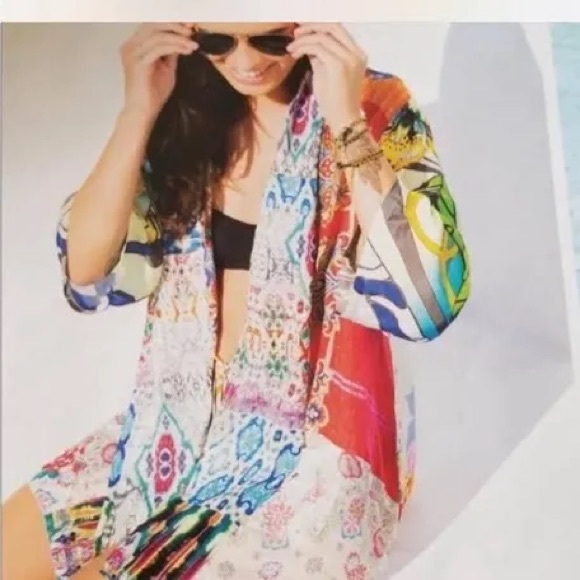 Johnny Was Tops - Johnny Was Patchwork Floral Embroidered Kimono 100%silk